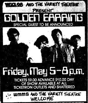 Golden Earring show announcement May 05, 1984 Variety Theatre Cleveland Ohio